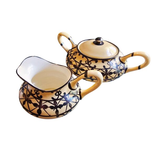 Antique Lenox Ivory Porcelain Cream & Sugar Set With Silver Overlay (LE1000) - Picture 1 of 6